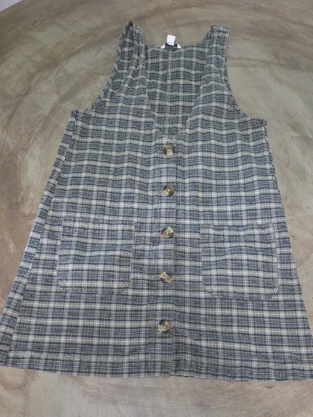 American Eagle Outfitters Plaid Button-Front Tunic - Olive & Navy